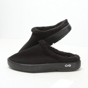 Oofos Shoes Mens Size 11.5 Black Fuzzy Fleece Mule Slippers Recovery Comfort